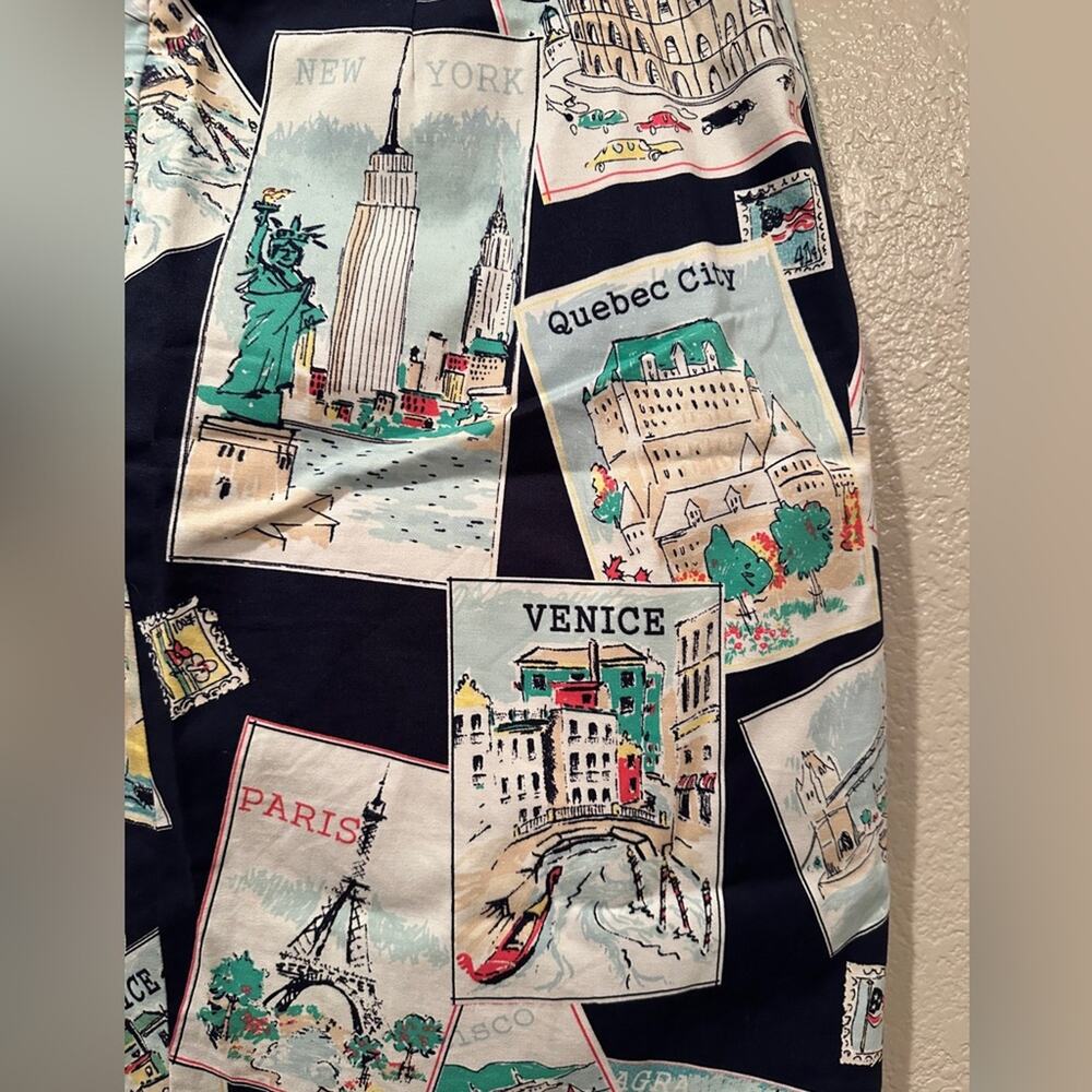 Talbots Postcard Travel Landmarks Print Skirt Navy Blue A-line Pencil Skirt 10p - Picture 7 of 9